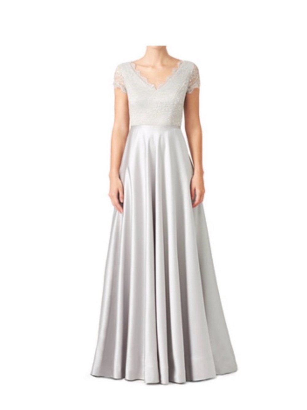 Silver Lace Bodice A-Line Satin Gown